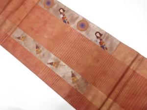 未使用品　姉さん人形に番傘模様織り出し　袋帯